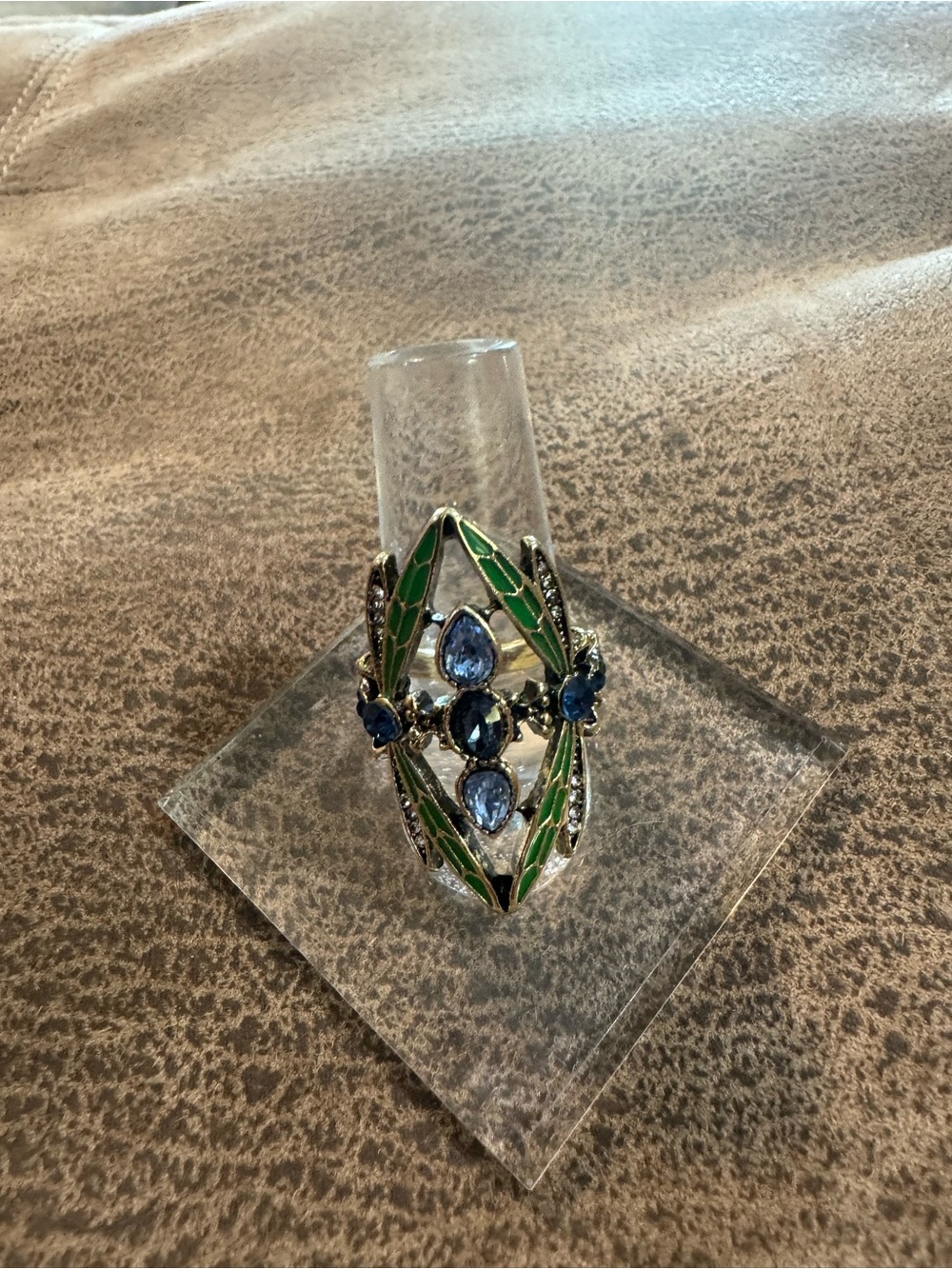 Green and Blue Enamel Floral Statement Ring